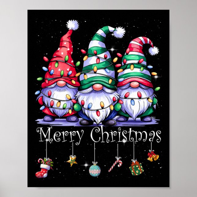 Cute Gnomes Merry Christmas Light Family Gnome Xma Poster (Front)