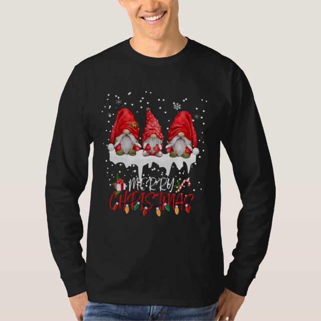Cute Gnomes Merry Christmas Light Family Gnome Xma T-Shirt (Front)