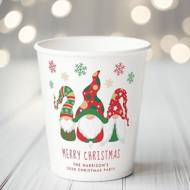 Cute Gnomes Merry Christmas Party Paper Cups (Creator Uploaded)