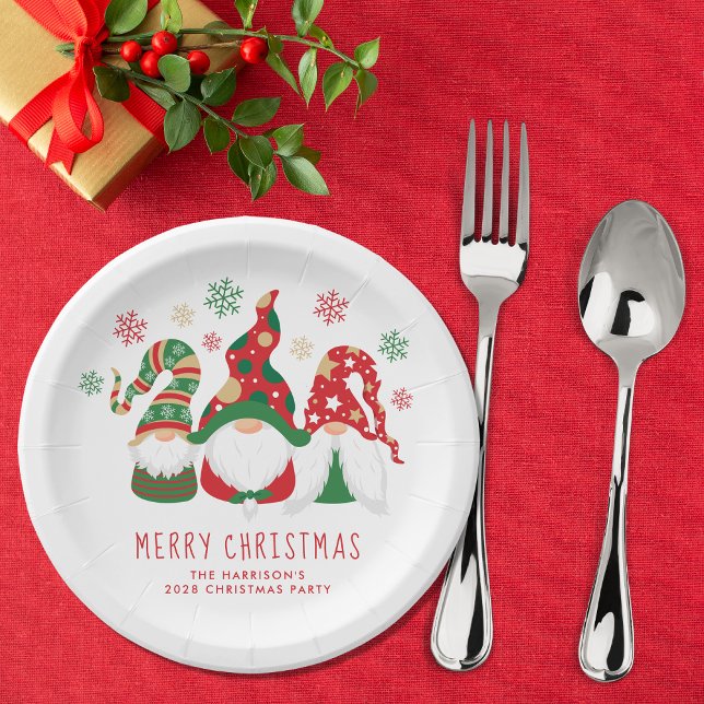 Cute Gnomes Merry Christmas Party Paper Plates (Creator Uploaded)