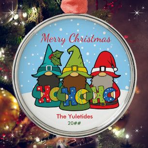 Cute Gnomes Merry Christmas Personalized Metal Ornament