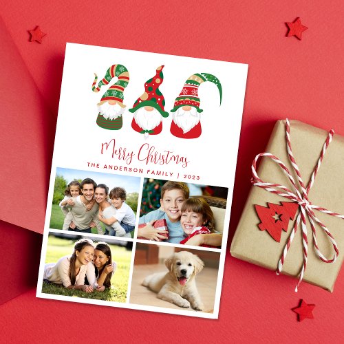 Cute Gnomes Merry Christmas Photo Holiday Card