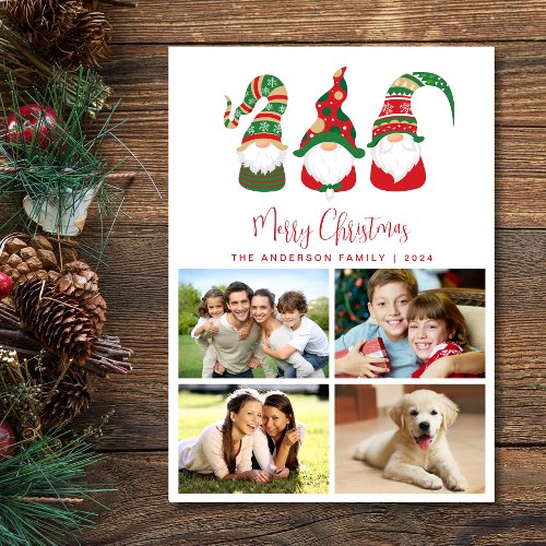 Cute Gnomes Merry Christmas Photo Holiday Card