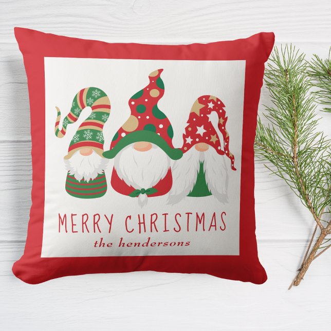 Cute Gnomes Merry Christmas Throw Pillow (Creator Uploaded)