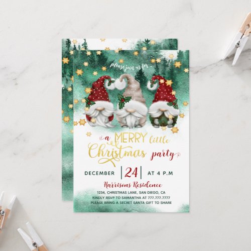 Cute Gnomes Merry Little Christmas Party Invitation