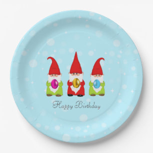 Cute Gnomes & Multicolored Easter Eggs Birthday Pa Paper Plates