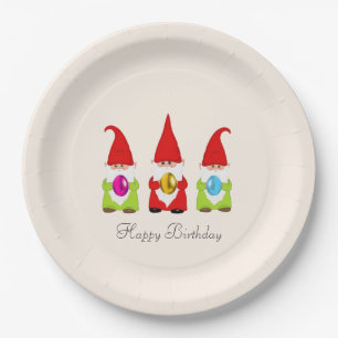 Cute Gnomes & Multicolored Easter Eggs Birthday Paper Plates