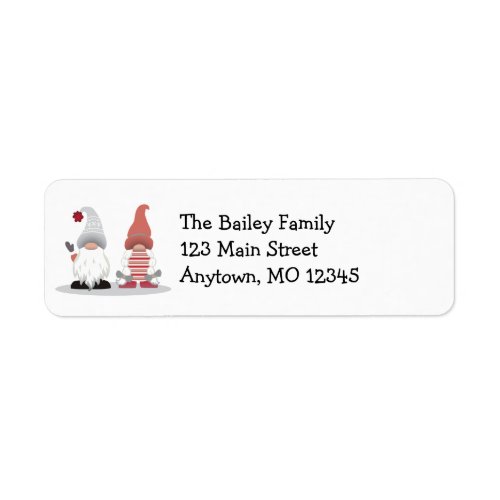 Cute Gnomes Nordic Red Pink Grey Address Label