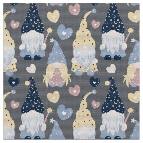 Cute Gnomes on Gray Fabric By The Yard Fat Quarter