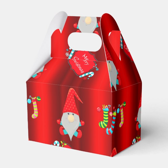 Cute Gnomes Red Christmas Favor Boxes (Front Side)
