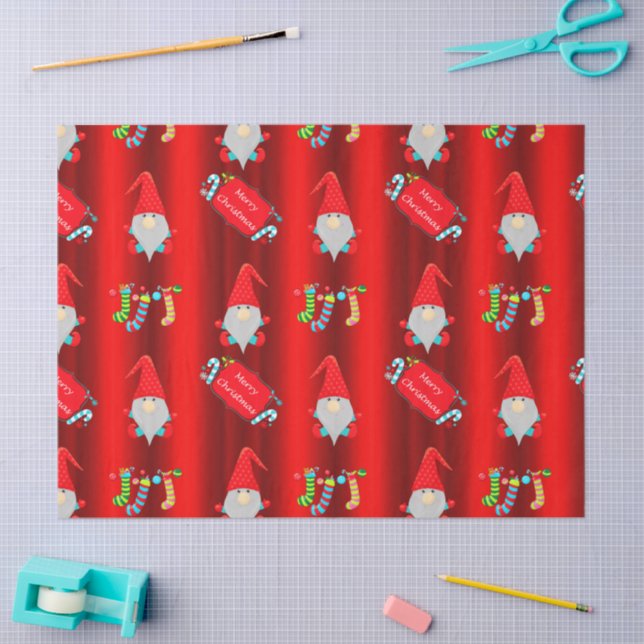 Cute Gnomes, Red Christmas Tissue Paper (Craft)