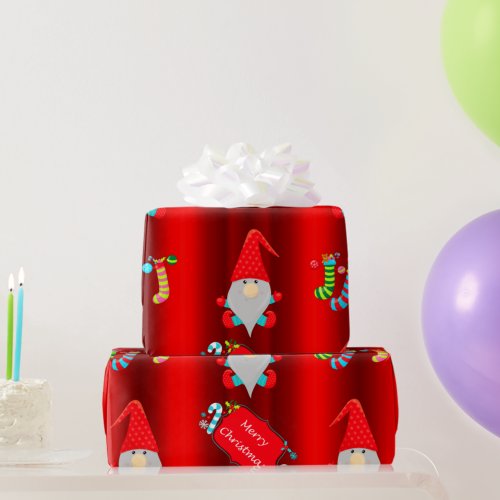 Cute Gnomes Red Christmas Wrapping Paper