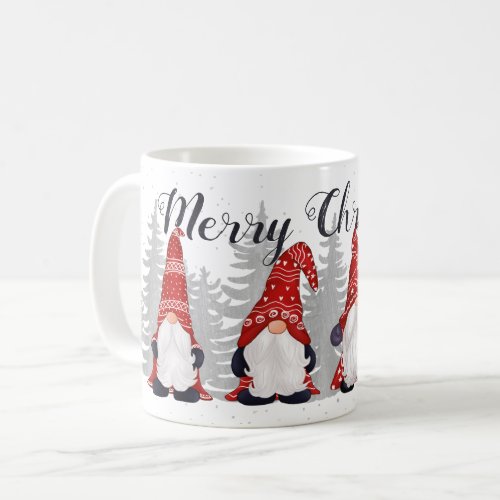 Cute Gnomes Red Hats Merry Christmas Script 11oz Coffee Mug