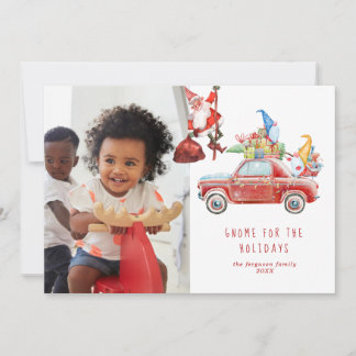 Cute Gnomes & Santa | Holiday Photo Card