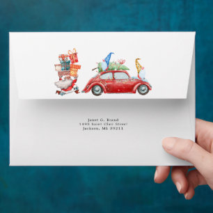 Cute Gnomes & Santa Pre-Addressed Christmas Envelope