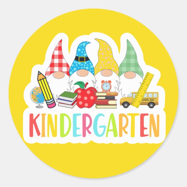 Cute gnomes school kindergarten bus globe books  classic round sticker (Front)