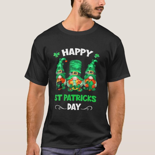 Cute Gnomes Shamrock Happy St Patrick's Day Family T-Shirt (Front)