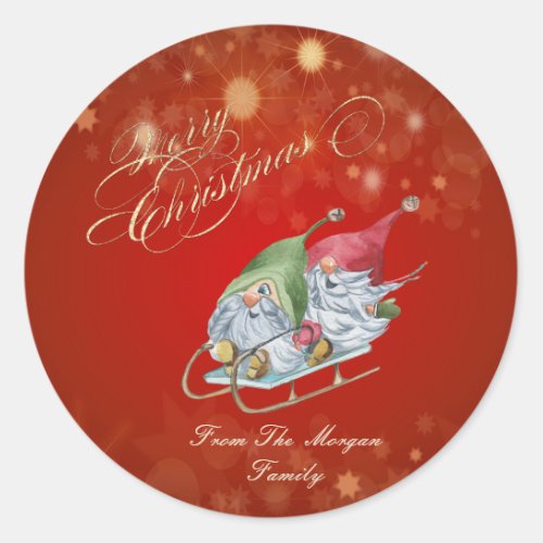 Cute Gnomes Sleigh Christmas Classic Round Sticker