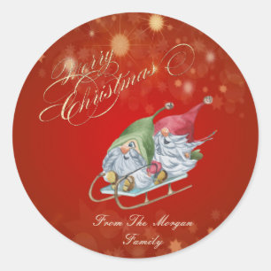 Cute Gnomes Sleigh Christmas Classic Round Sticker