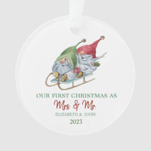 Cute Gnomes Sleigh Our First Christmas Ornament