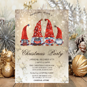 Cute Gnomes Snowflakes Gold Party  Invitation
