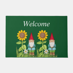 Cute Gnomes Sunflower Garden Floral Nature Elf Doormat