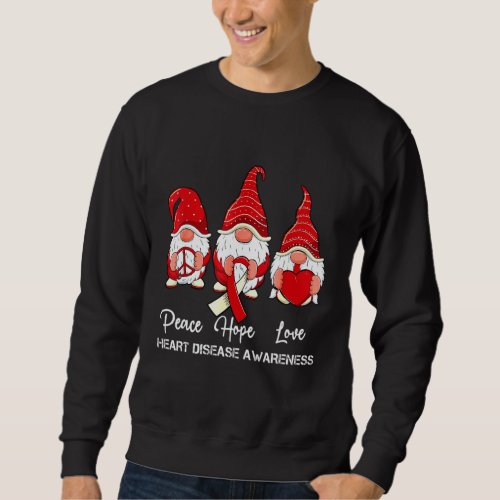 Cute Gnomes Support Ribbon Heart Disease Awareness Sweatshirt