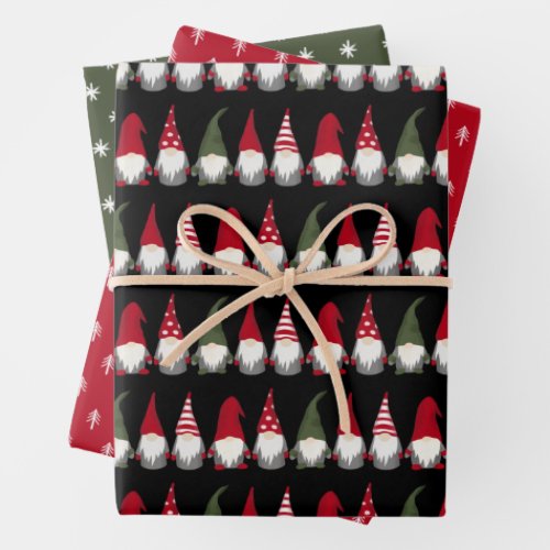 Cute Gnomes Trees and Snowflakes Christmas Wrapping Paper Sheets