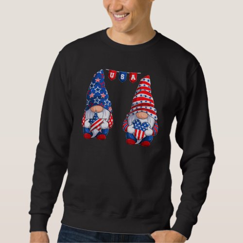 Cute Gnomes Usa American Flag Patriotic 4th Of Jul Sweatshirt