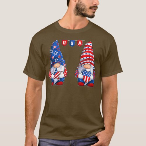 Cute gnomes USA American Flag Patriotic 4th of T_Shirt
