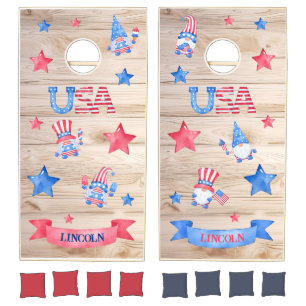 Cute Gnomes USA Custom Monogram Name Cornhole Set
