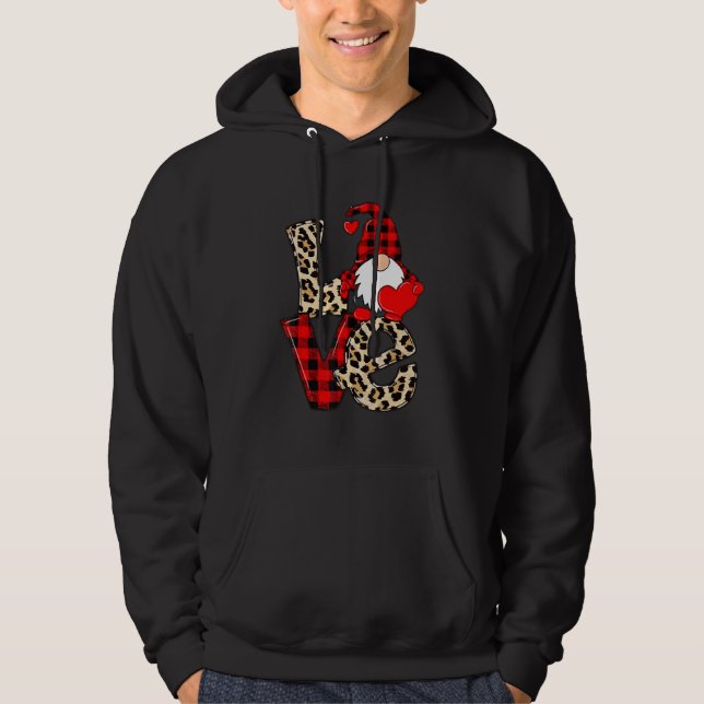 Cute Gnomes Valentines Love Leopard Plaid Couple M Hoodie (Front)