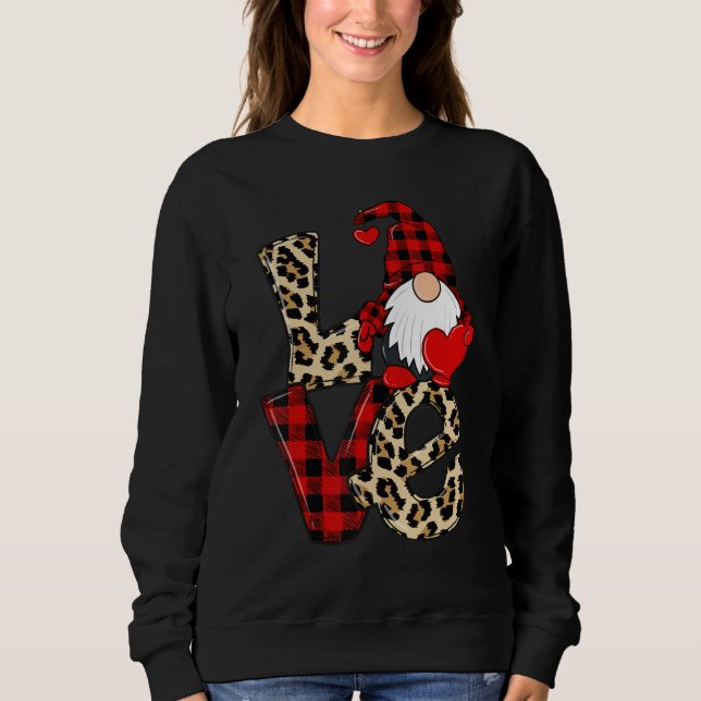 Cute Gnomes Valentines Love Leopard Plaid Couple M Sweatshirt (Front)