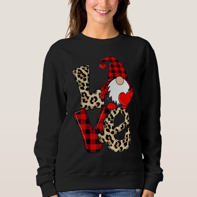 Cute Gnomes Valentines Love Leopard Plaid Couple M Sweatshirt (Front)
