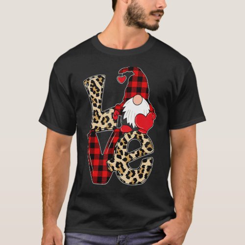 Cute Gnomes Valentines Love Leopard Plaid Couple M T_Shirt