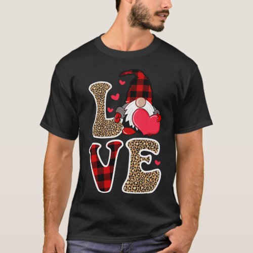 Cute Gnomes Valentines Love Leopard Plaid Couple M T_Shirt