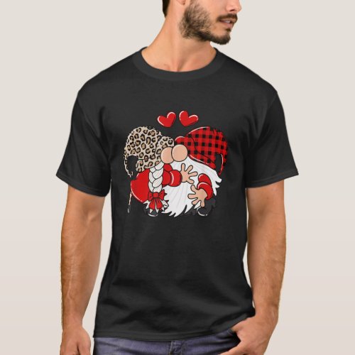 Cute Gnomes Valentines Love Leopard Plaid Couple M T_Shirt