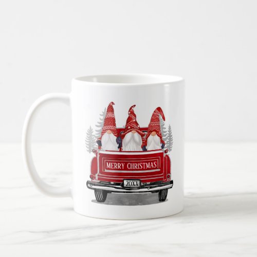 Cute Gnomes Vintage Red Truck Merry Christmas Coffee Mug