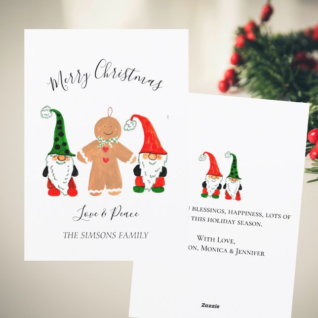 Cute Gnomes Watercolor Christmas Gingerbread man Holiday Card (Creator Uploaded)