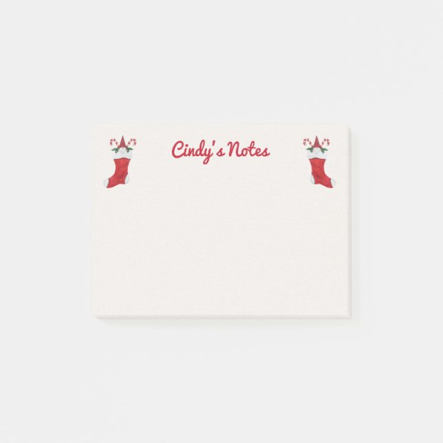 Cute Gnomes Wearing Red Hats in Christmas Stocking Post-it Notes (Front)
