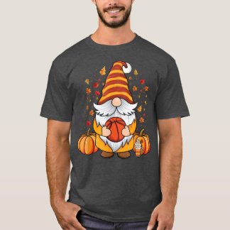 Cute Gnomes with Basketball pumpkin spice fall aut T-Shirt