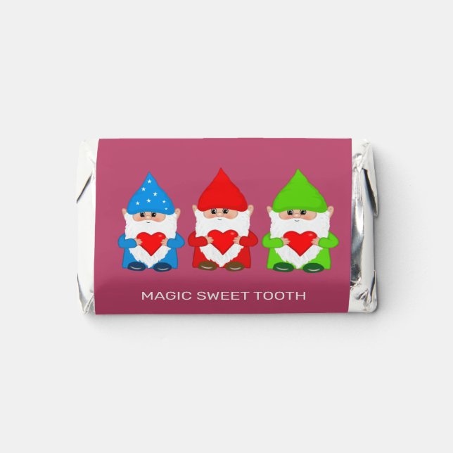 Cute Gnomes with Heart on Rose Gold Hershey's Miniatures (Front)