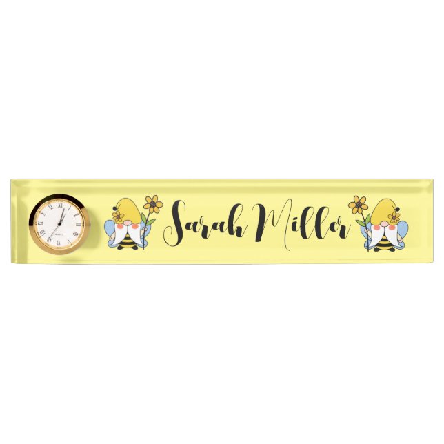 Cute Gnomes with Sunflowers Desk Name Plate (Front)
