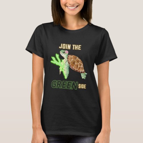 Cute Go Green Turtle with Coral Saber  T_Shirt