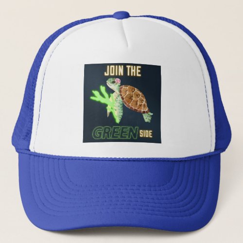 Cute Go Green Turtle with Coral Saber  Trucker Hat