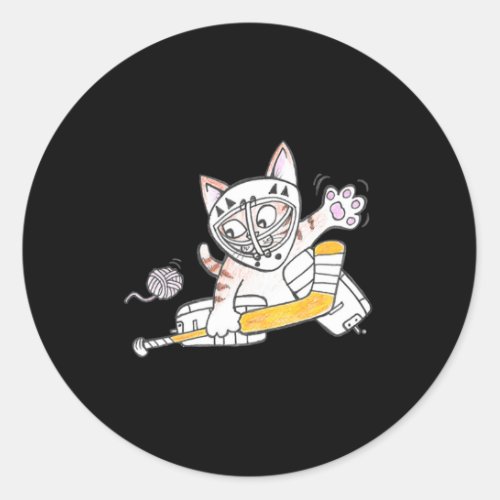 Cute GOALIE Kitten Cat Playing Hockey  Classic Round Sticker