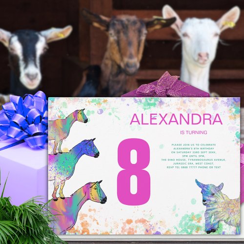 Cute Goat 8th Birthday Party Invitation
