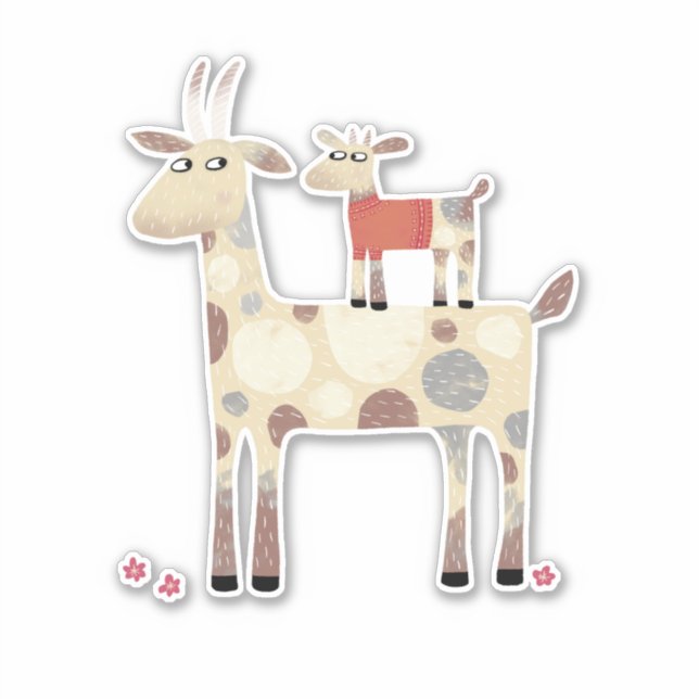 Cute Goat and Kid Sticker (Front)