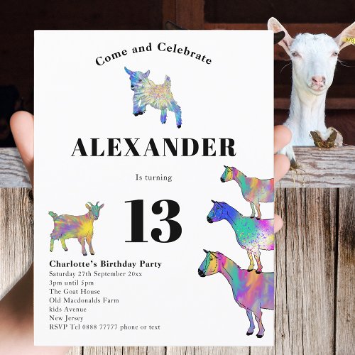 Cute Goat Animal Themed Birthday Party Invitation Postcard