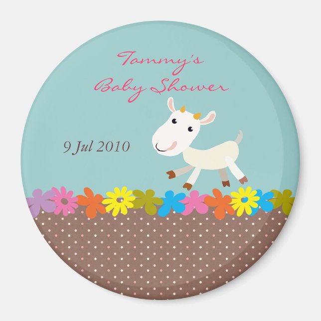 Cute Goat Baby Shower Magnet - Customizable (Front)
